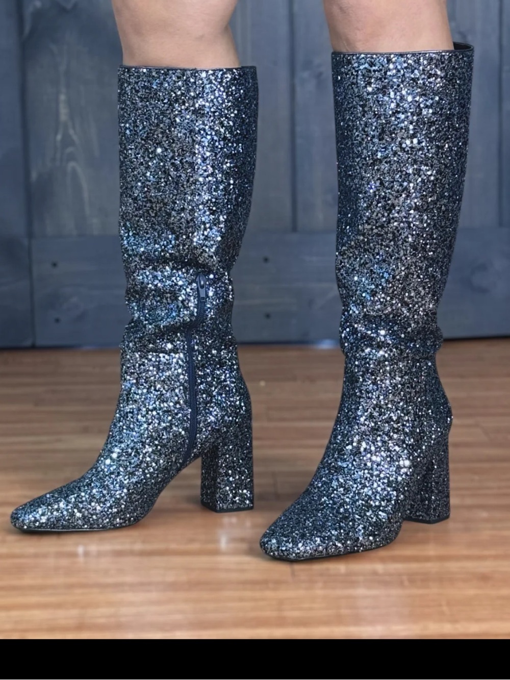 Corky’s YOLO Sapphire Blue Glitter Boots-Wide Calf, size 8